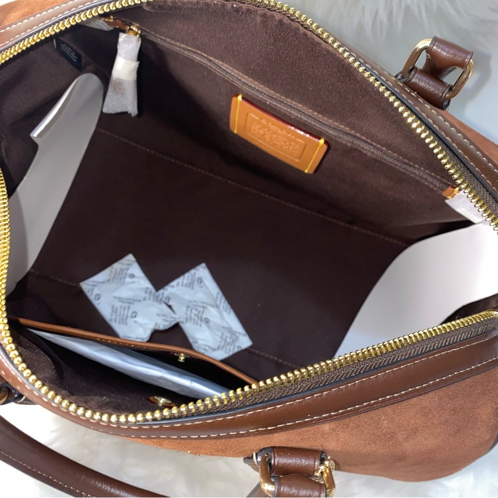 Coach Large rowan satchel Brown Suede New purse - Picture 10 of 16
